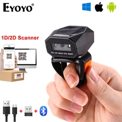 Eyoyo 2D Wearable Ring Barcode Scanner Mini Portable 3-in-1 USB Wired & 2.4G Wireless & Bluetooth QR Image 1D Bar Code Reader