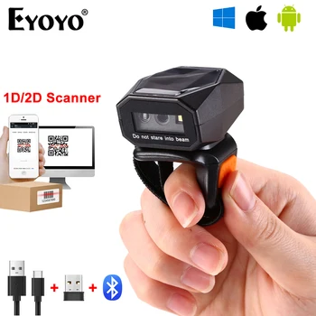 Eyoyo-2D 웨어러블 링 바코드 스캐너 미니 휴대용 3-in-1 USB 유선 및 2.4G 무선 및 블루투스, QR 이미지 1D 바코드 리더