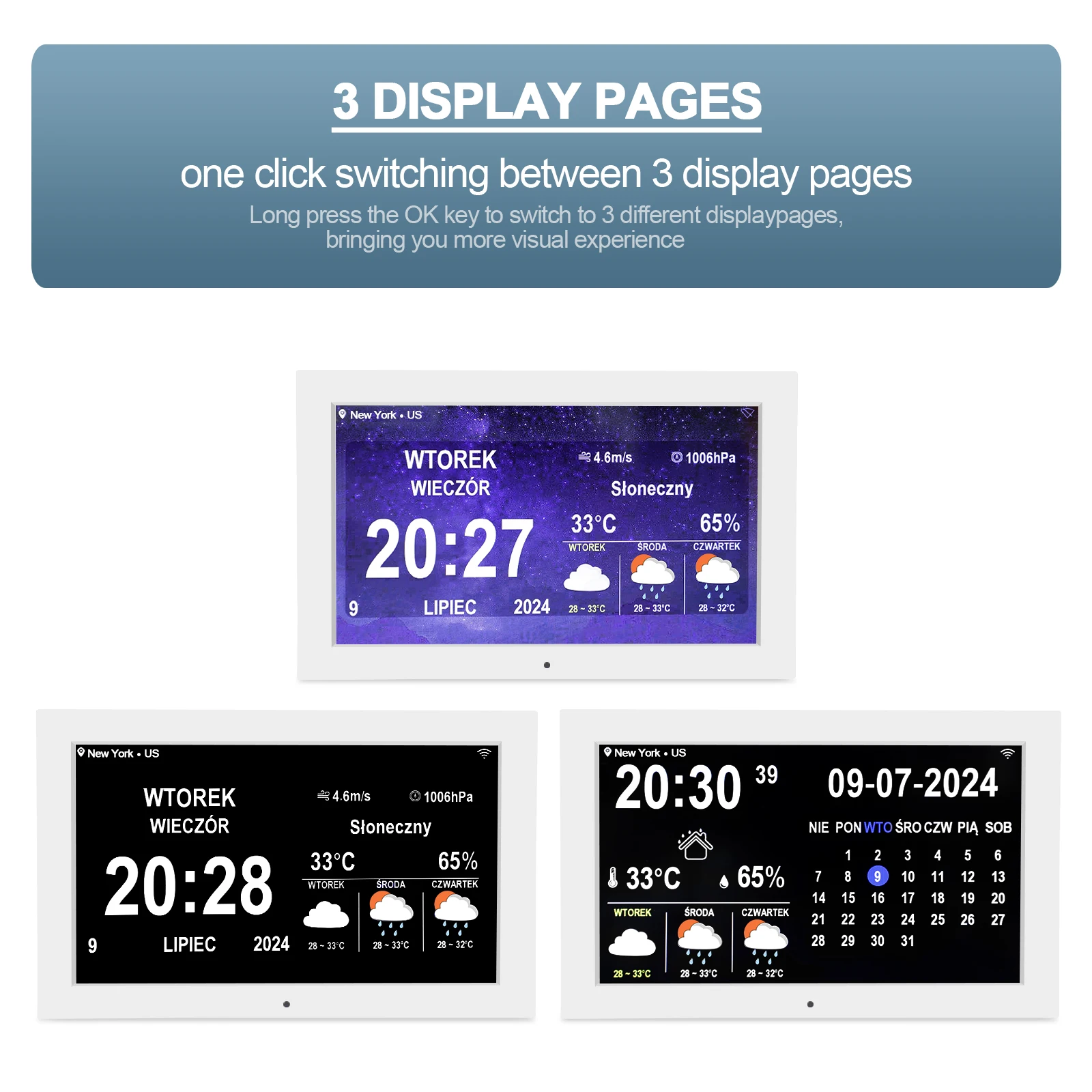 10.1Inch digital calendar clock WIFI digital calendar clock LED large screen display time date weather forecast with memo reminder wall mount calendar
