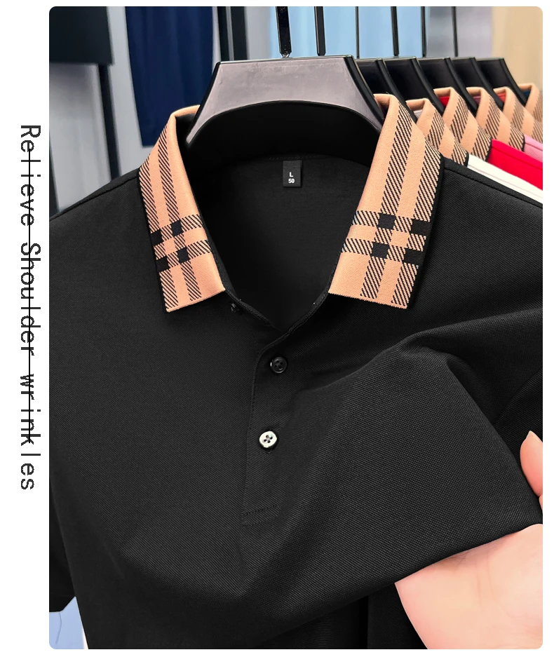High quality striped lapel short sleeve T-shirt men's summer comfort fashion trend loose casual new breathable luxury polo shirt 32 S4bc692e2ba724e54aa2b7a89fefa76f5N