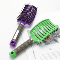 Brosse à cheveux exfoliante, brosse à cheveux en poils pour femmes, peigne humide et bouclé, outil de coiffure pour Salon de coiffure, spécial pour vrais perruques de cheveux 5
