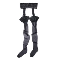 Sous-vêtements Sexy collants croix dentelle dentelle bas creux porte-jarretelles haut Tube sans entrejambe bas résille femmes 4