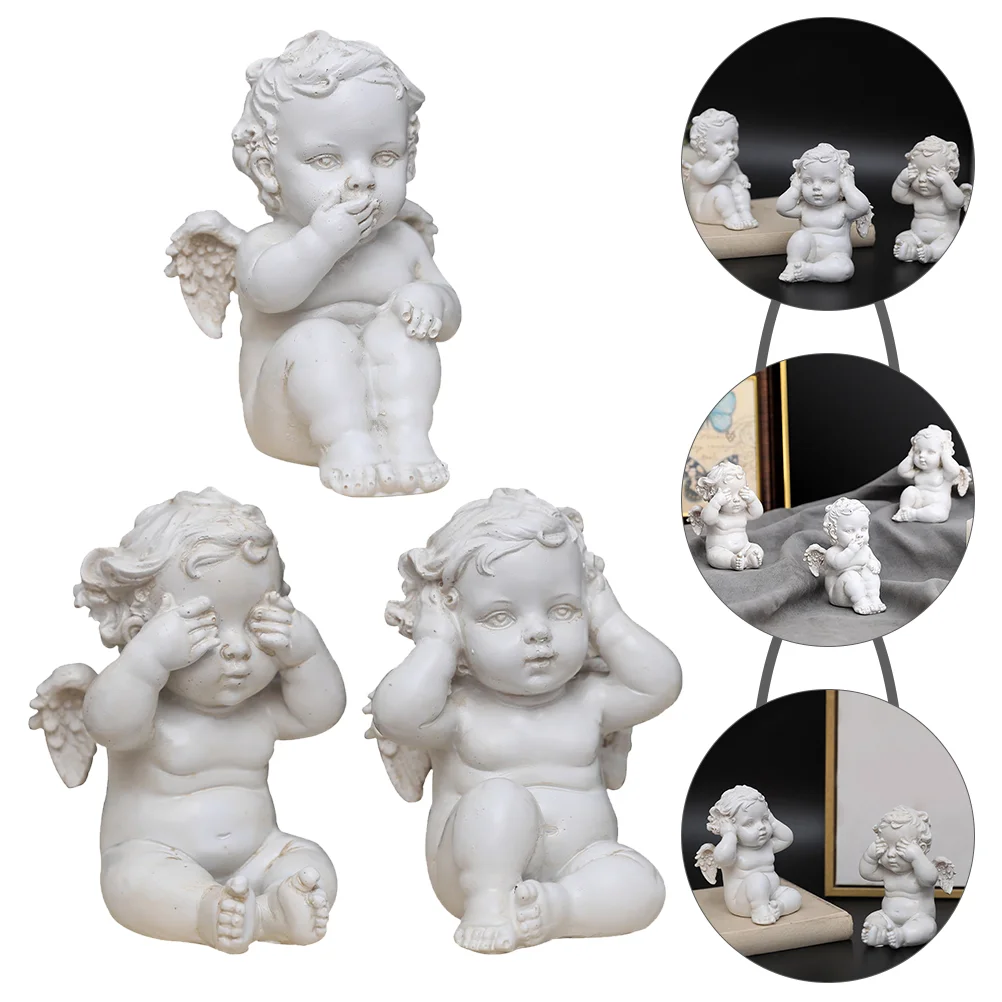 Cherubs Angels Statue Little Angel Sculpture Wise Figurine See No Evil Angels Mediting Angel Statue Cupido Angel