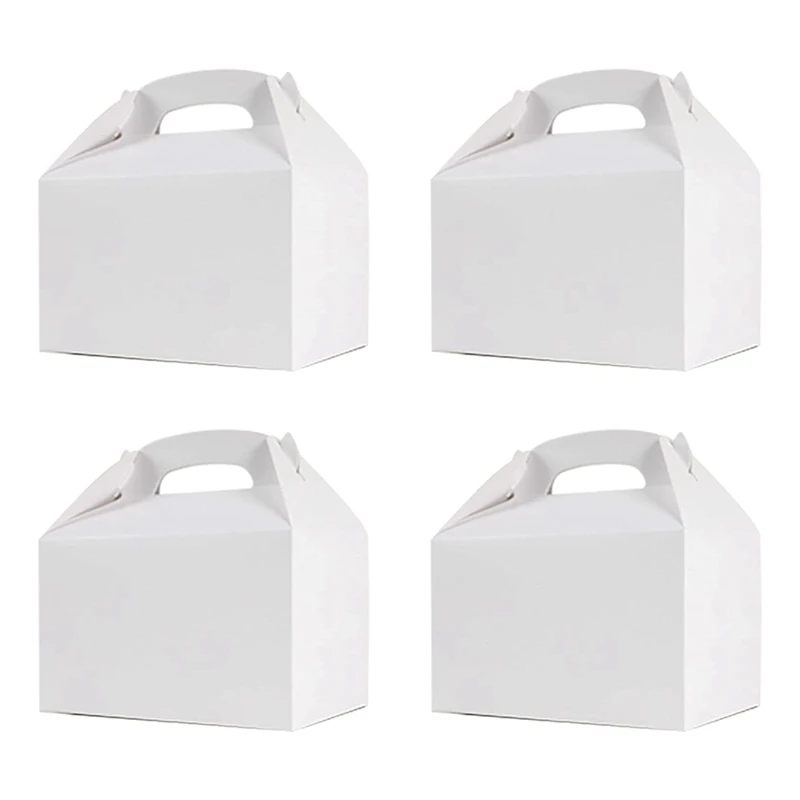 

50 Pcs Party Treat Boxes White Candy Boxes Party Favors Snack Goodie Bags With Handle Paper Cookie Gift Bags Gable Boxes Green