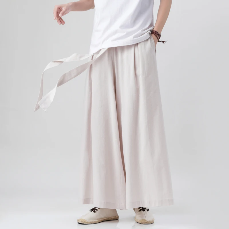 2023 중국 스타일 하라주쿠 리넨 코튼 린넨 바지 남자 일본 기모노 바지 남성 streetwear 여름 레트로 와이드 레그 바지