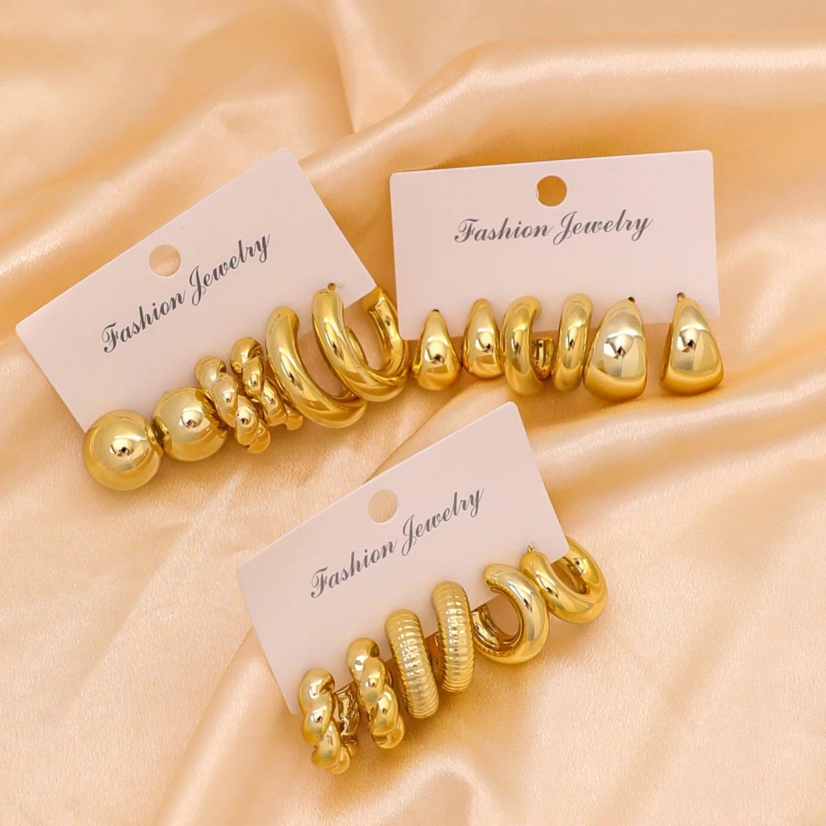 Earring Set 18pcs/Set Luxury Gold Chunky Twist C-Shape Teardrop Women Fashion Metal Geometric Round Earrings