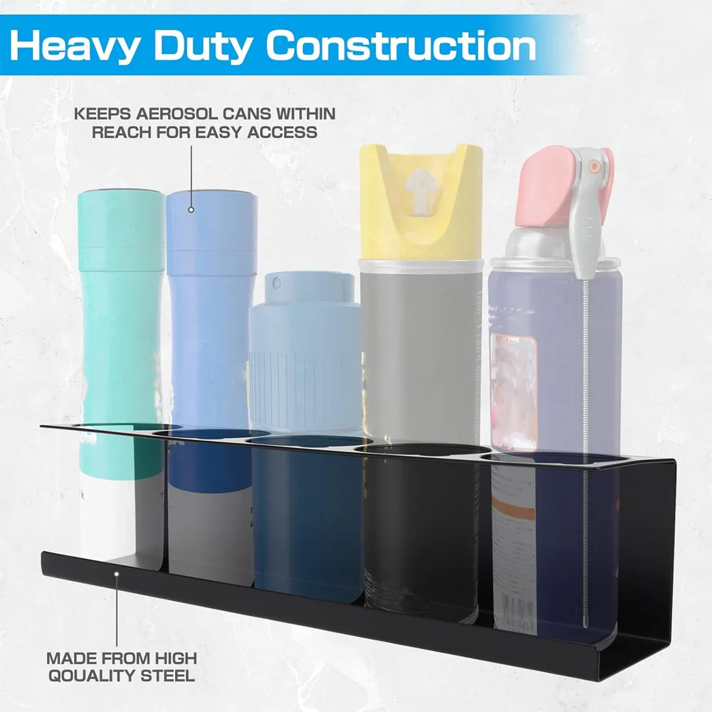 Tool Storage Rack Wall-mounted Bottle Storage 5 Can Holes Shelf Steel Aerosol Spray Can Organizer for Garage Home Storage garage storage shelves