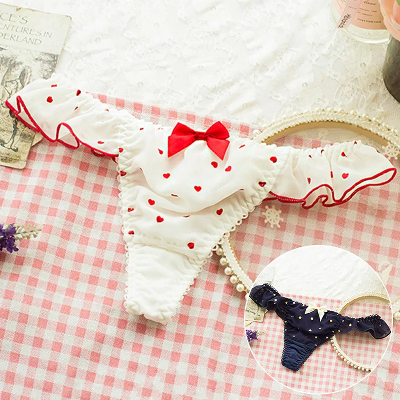 1Pcs Sexy Thong Low Waist Bow Decoration Pleated Lace Woman Girl Comfortable Soft Panties Breathable Underwear Lingerie