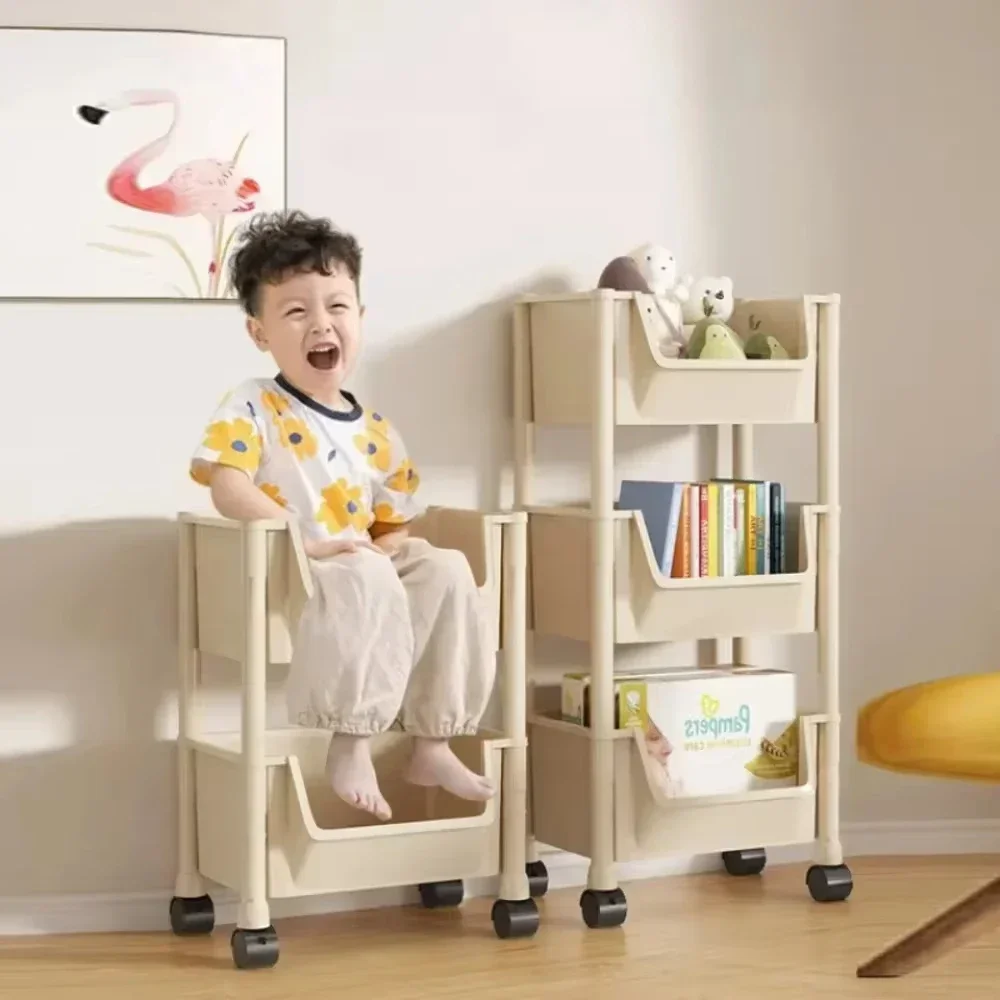 Multi-Tier Snacks Trolley Mobile Living Room Bookshelf with Wheels Bathroom Kitchen Narrow Slit Cabinet Plastic Cart Organizer