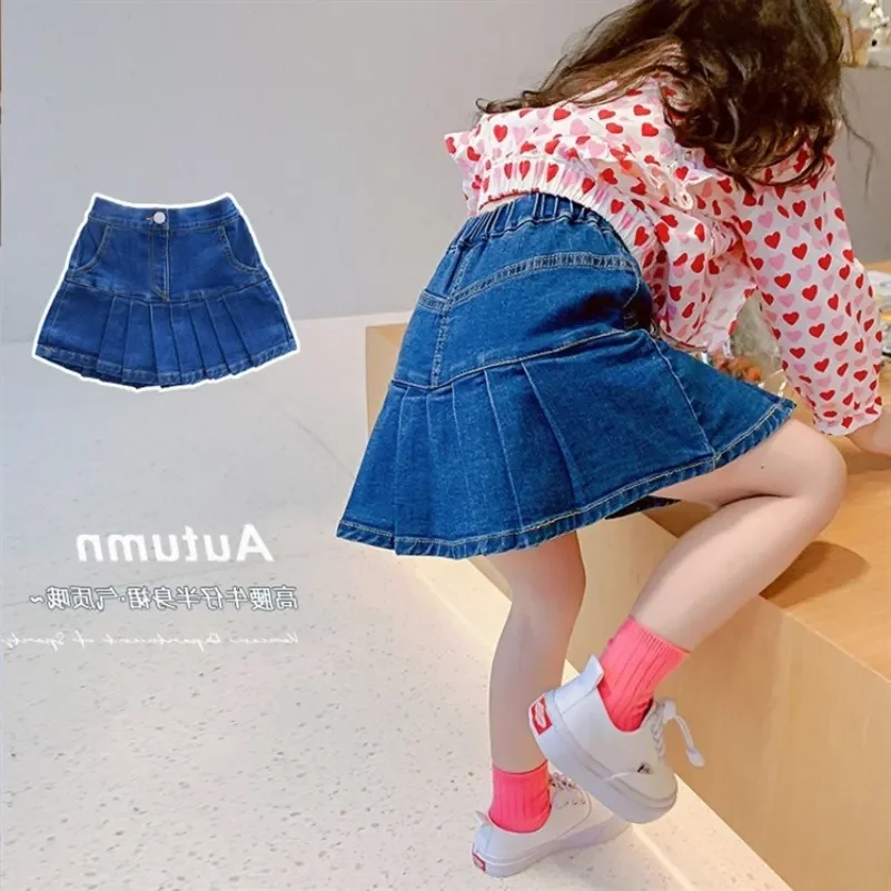 

Spring Summer Baby Girl Casual Jean Pleated Skirts Casual Jeans Toddler Child Denim Skirt Baby Clothes TY Baby Skirt 4-10Y