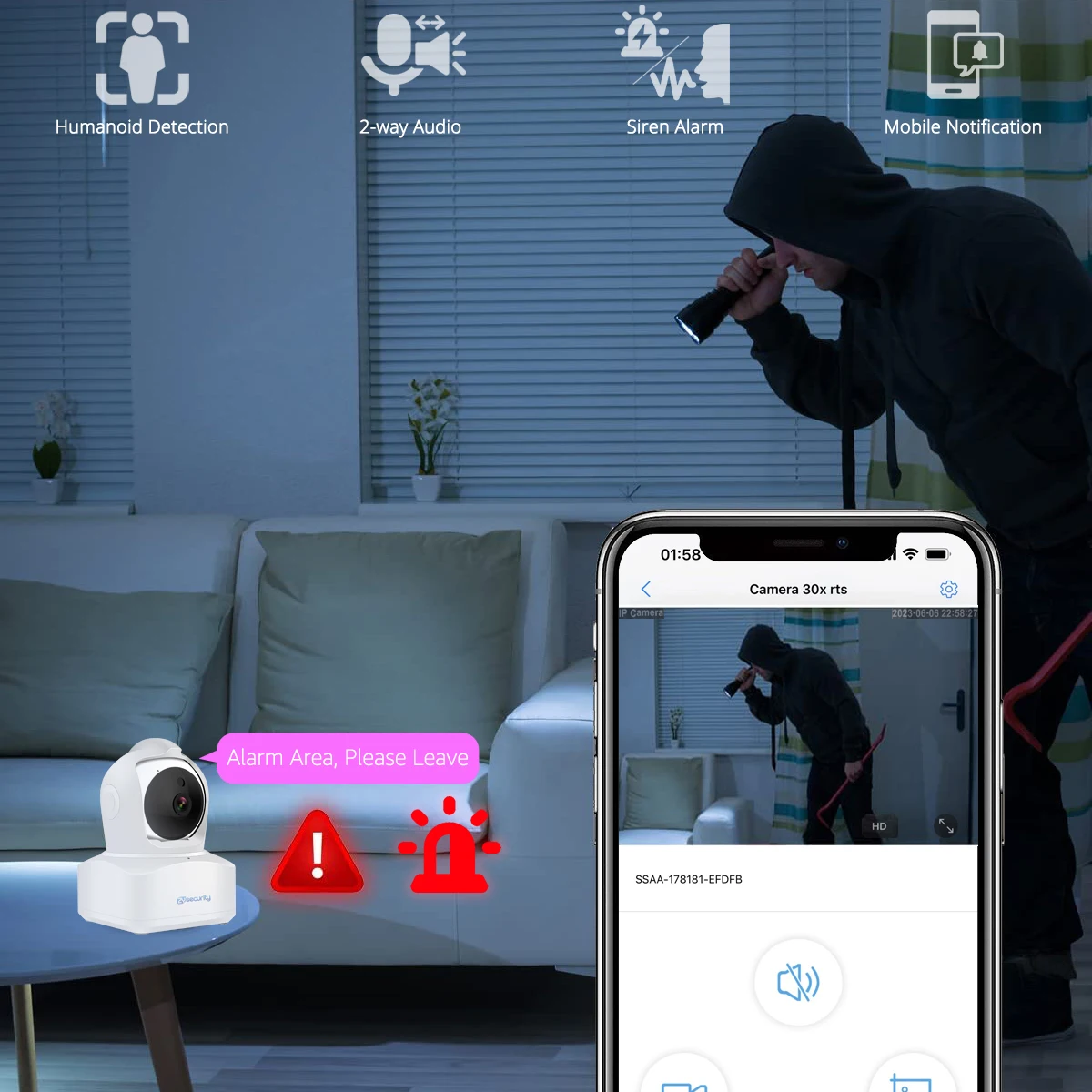 4MP WIFI IP Camera Indoor Smart Home CamHi APP Two-Way Audio 355 Degree Rotation Pan Tilt Wireless CCTV Camera With RJ45 Port 5