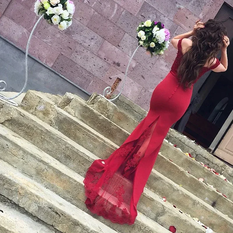 Gold Mermaid Wedding Guest Dresses Long Sexy V Neck Off Shoulders Bridesmaid Dress Satin Stickers Elegant Vestido De Festa Gala
