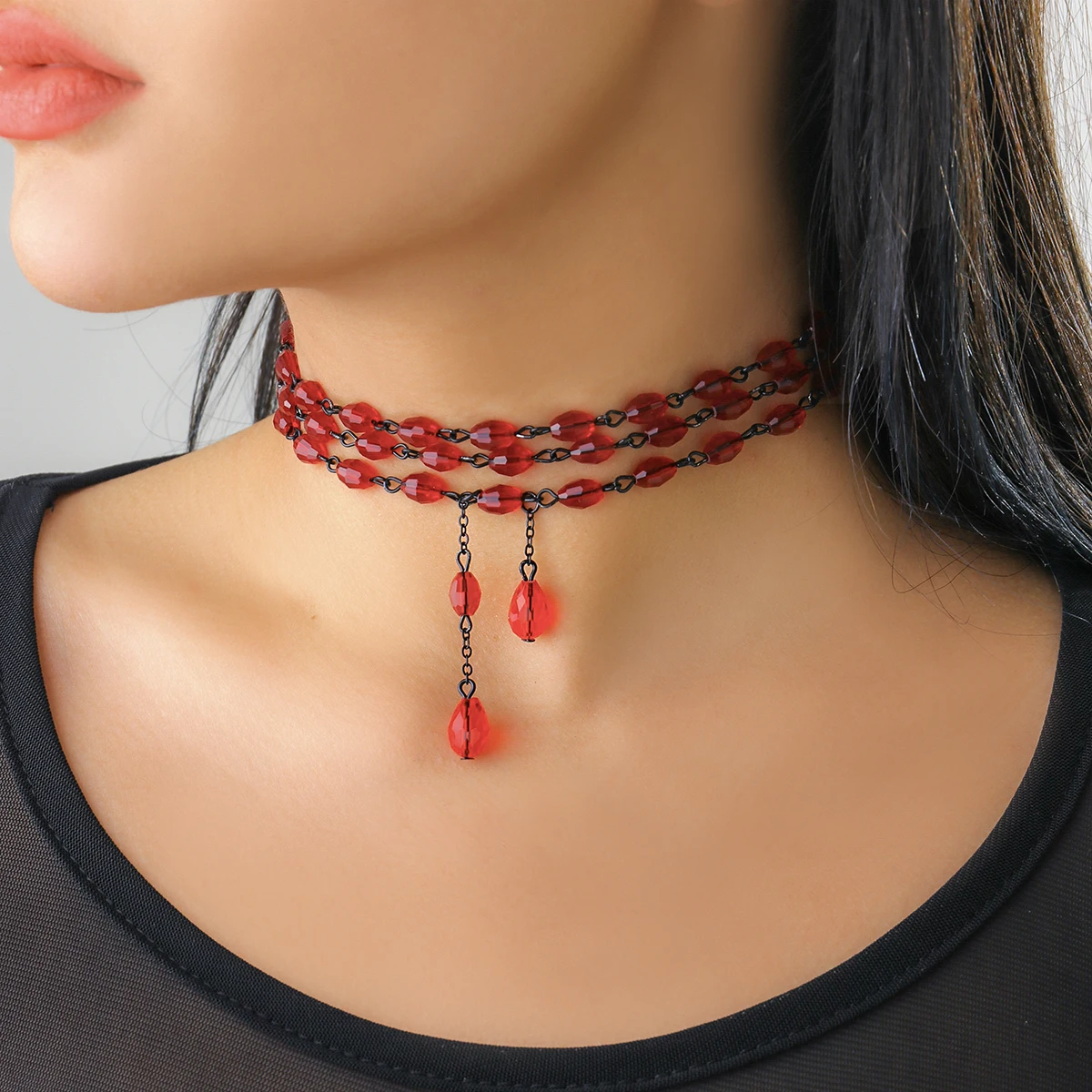 Beads Choker Necklace Red Red Choker Crystal Necklace Bead Red