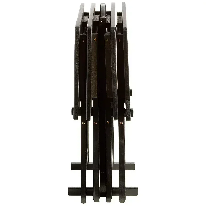 Indoor Folding Table Set of 4 in Black L19 x W15 x H26 inches. 4 Tables+1 Rack Stand. 5