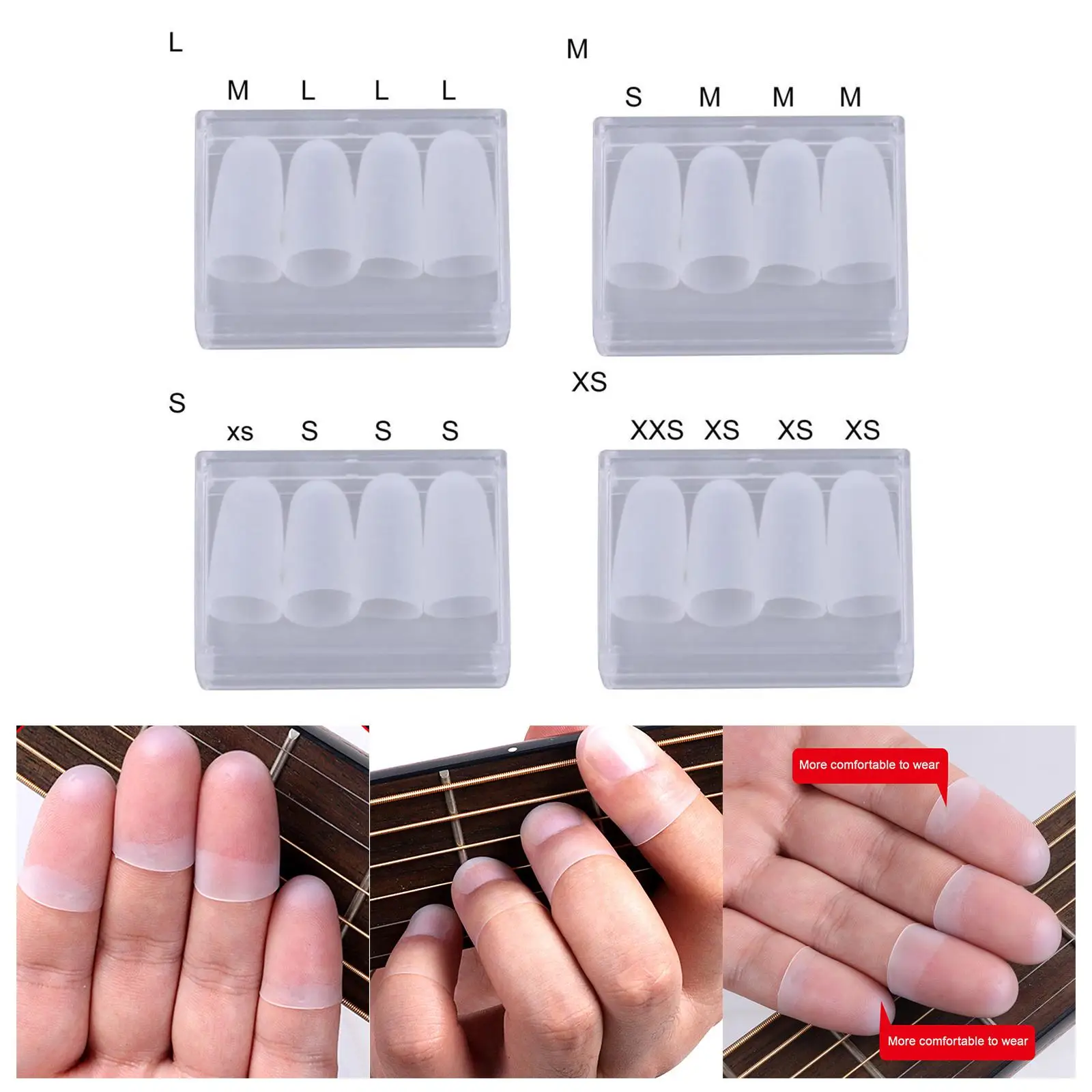 Silicone Covers for Guitar Fingertips, Set of 4 for Beginners