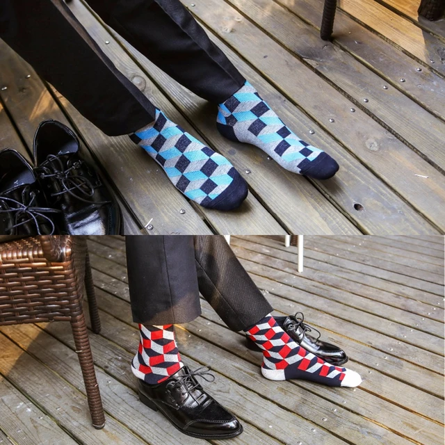 5 Pairs Novelty Men's Cotton Colorful Pattern Funny Fashion Happy Crew Dress Socks 5