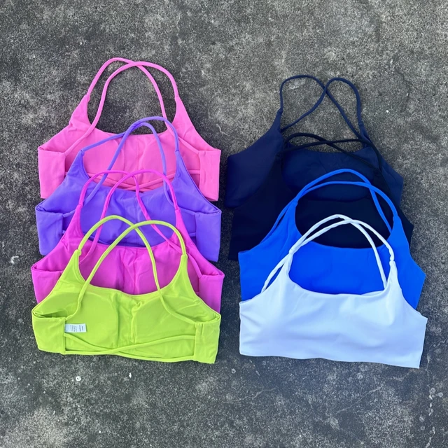 Solid Color Women Cross Back Spaghetti Strap Fitness sport Bra soft high strength Tight Top Gym Yoga Underwear With Chest Pad Solid Color Women Cross Back Spaghetti Strap Fitness sport Bra soft high strength Tight Top Gym Yoga Underwear With Chest Pad