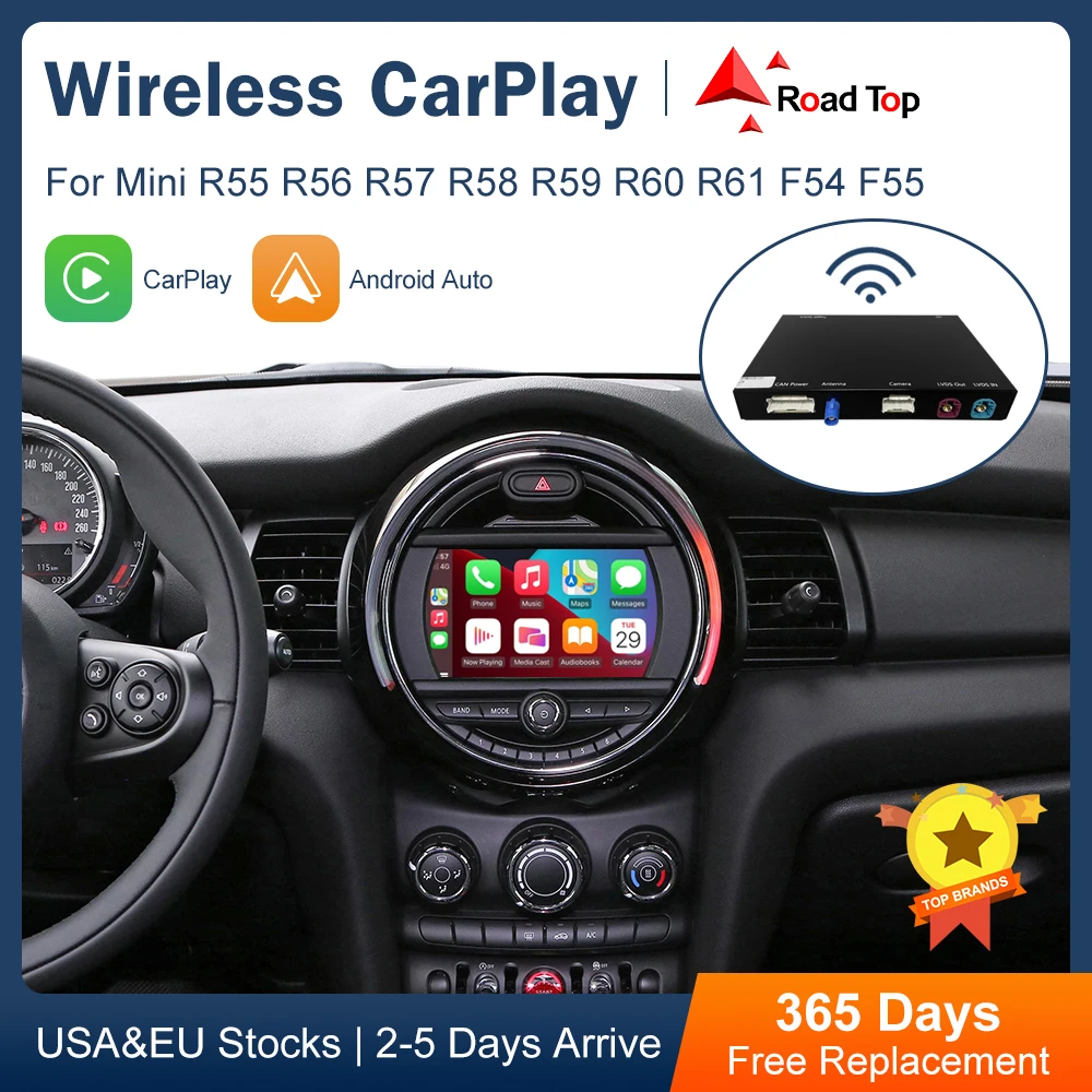 Road Top Wireless Android Auto CarPlay for Mini R55 R56 R57 R58