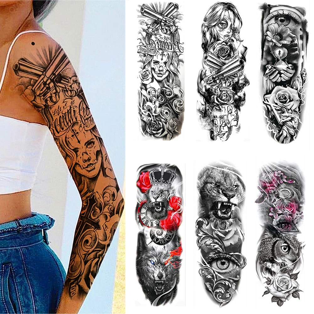 Prix Tatouage Bras Complet Homme Tatouage Temporaire À Bras Complet Pour Femme, Motif À Fleurs, Tigre, Lion,  Crâne, Aigle, Corps, Jambe, Autocollant, Étanche, Cool, Homme, Manches  Totem - Temporaire Tatouages - AliExpress