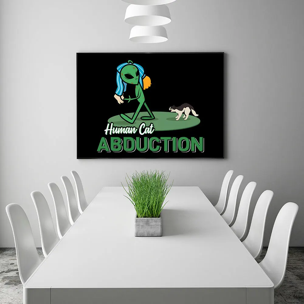 

Human Cat Abduction Poster Alien Modern Abstract Canvas Painting Art Print Creative Funny Wall Picture for Living Room Decorate