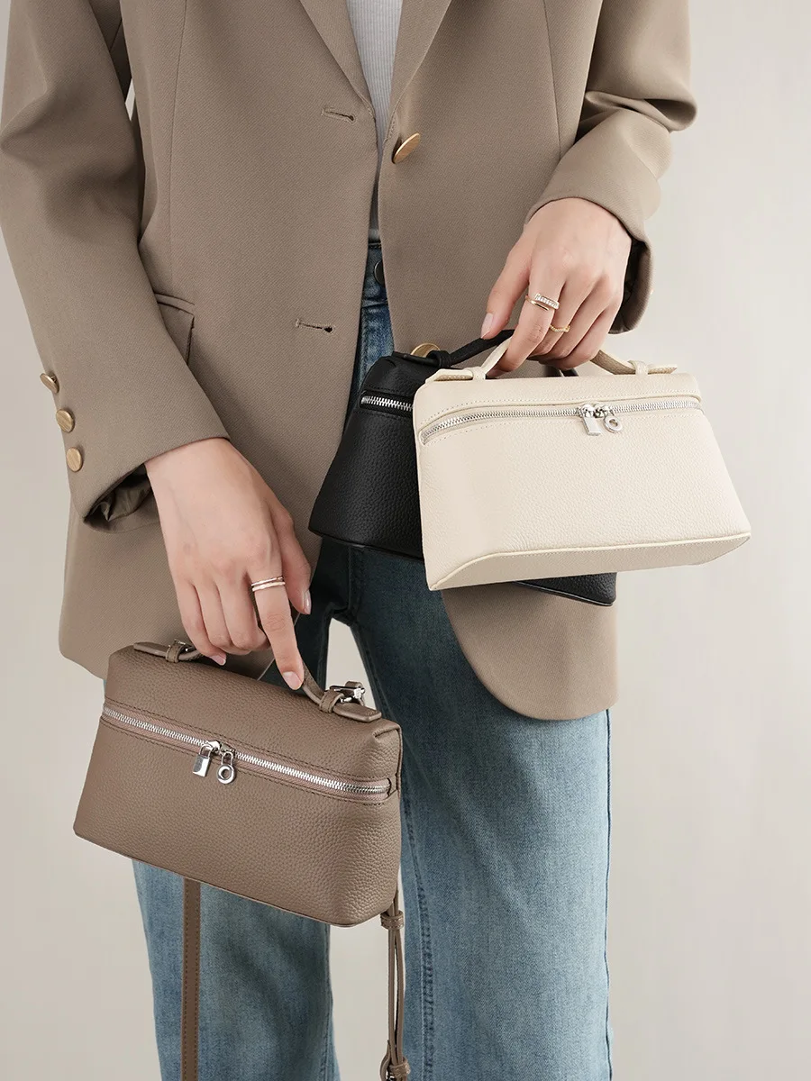 

High-End Genuine Leather Mini Women's Bag Cowhide Lunch Box Bag Hand-Held Box Bag Crossbody Mobile Phone Key Cosmetic Bag