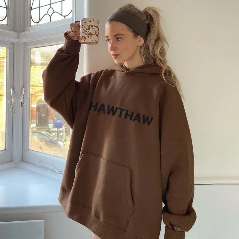 Women's 2021 New Autumn and Winter Fashion Letter Printing Loose Hooded Long-sleeved Pullover Street Style Trendy Sweater Women