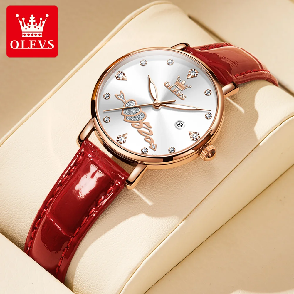 

Fashion Luxury Women's Wristwatch Bracelet 2PCS Set Breathable Leather Strap 30m Waterproof and Scratchproof Ladies Quartz Watch