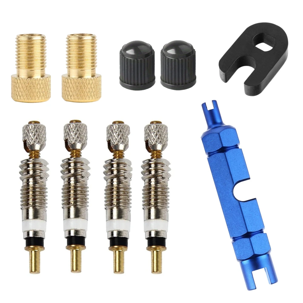 3/7/10 Stück Ventiladapter-Set Französische Ventilkern-Ersatzteile mit Kappen und Entfernungswerkzeug für Fahrradreifenreparatur Fahrradwerkzeuge – Detail 1