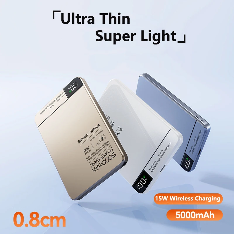 10000mAh 초슬림 자석 무선 파워뱅크 22.5W 고속 충전기 맥세이프 보조 배터리 팩 아이폰 화웨이 삼성용