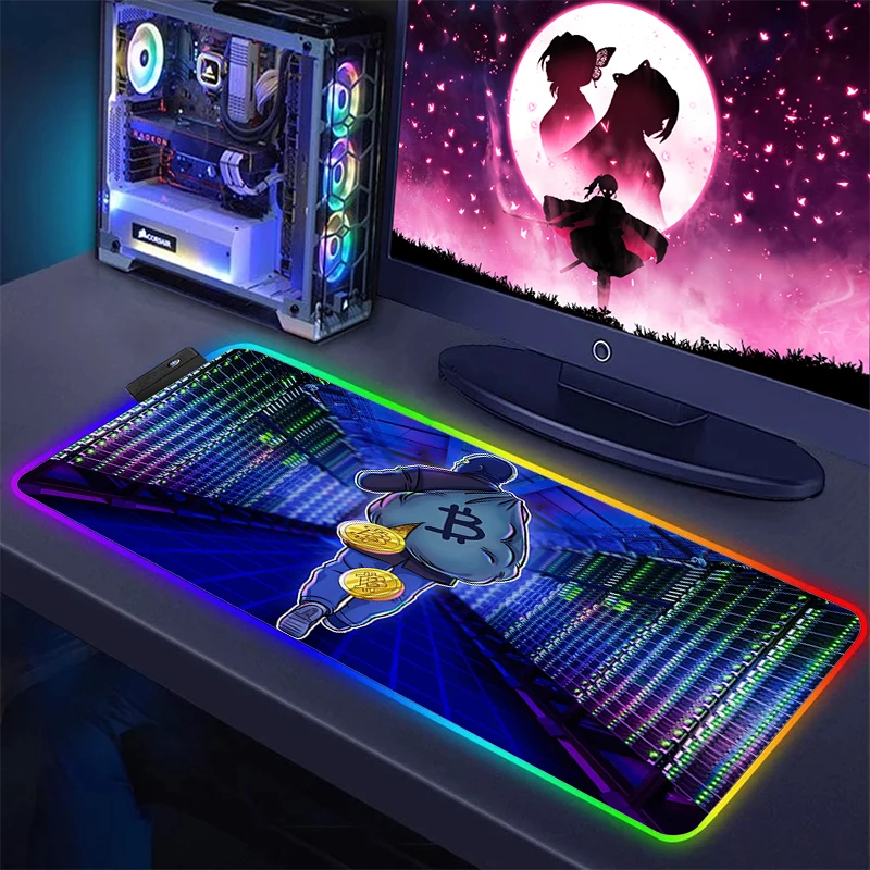 Bitcoin Backlit Teclado Mouse Pad Tapete Anime Tapete Rgb Acessórios Led Gamer Gabinete de Computador Mats Mesa pc Laptops Gaming - Imagem 3