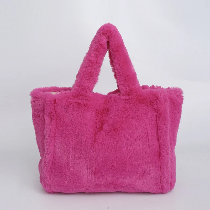 Plush Faux Fur Tote Bag Large Capacity Soft Handbag
