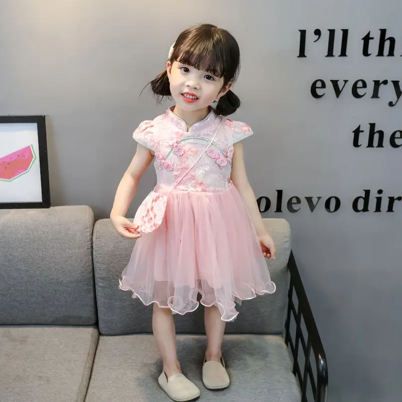 Baby Girls' Sleeveless Dress Summer Qipao Princess Hanfu