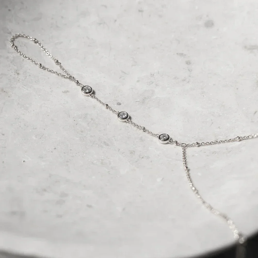 Unusual Golden Metal Chain Bracelet Ring Women Trendy Stainless Steel Zircon Hand Chain Bracelets Waterproof Jewelry Wholesale