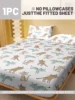 1 Cartoon Cute animal Cat Printed Matte Fitted Sheet, Bedroom Printed Bed Cover, Bedding (Excluding Pillowcases) 2
