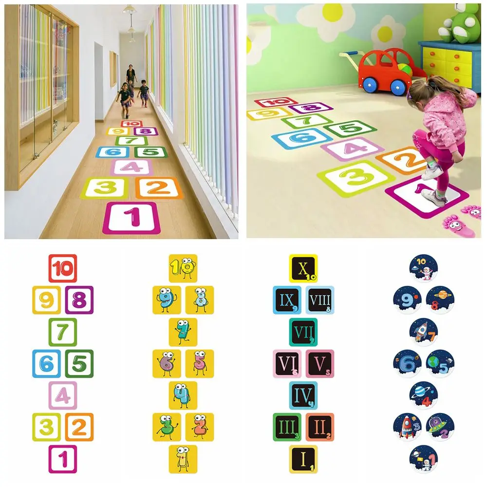 Cartoon Number Grids Hopscotch Game Floor Stickers hopscotch game stickers Parent-child Gift Home Nursery Kindergarten Decoration Waterproof Removable