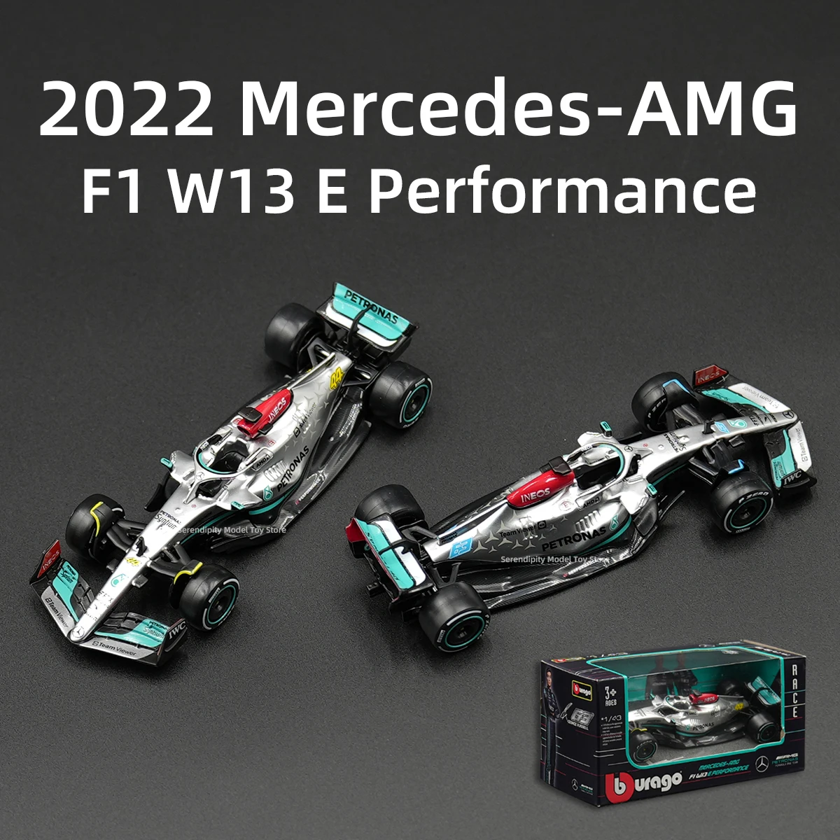 Bburago 1:43 2022 Mercedes-Amg W13 F1 Formula Auto Da Corsa Simulazione Statica Pressofuso Modello Di Auto In Lega