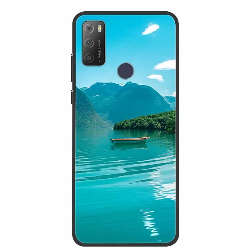 Charming Cat & Floral Design Silicone Phone Case, Black 6.52''