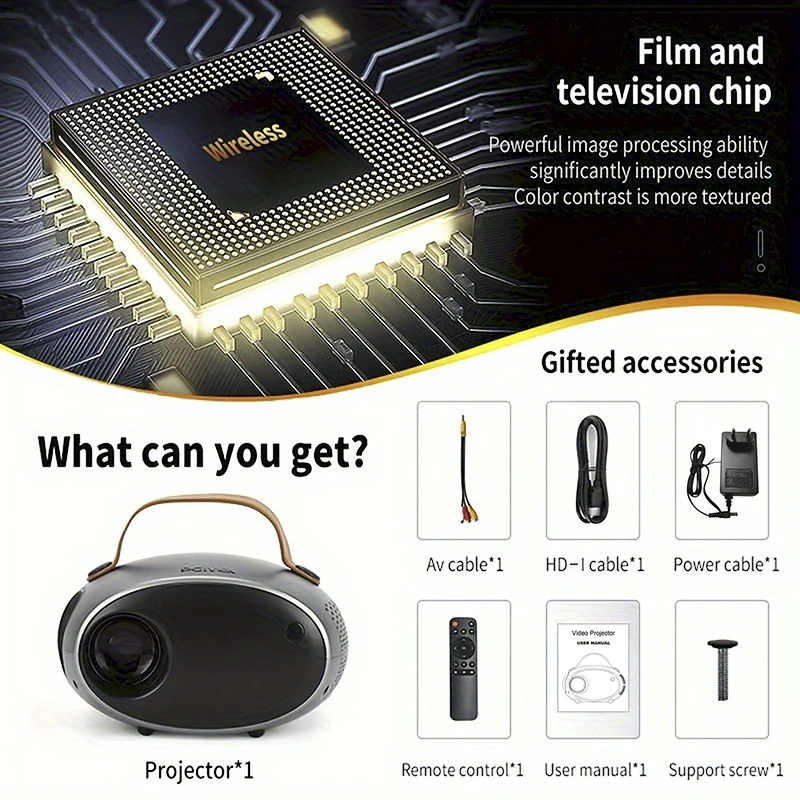 PGIVDA Portatil Projector Wireless Same Screen, Native HD 1080P Home Cinema Outdoor Projector
