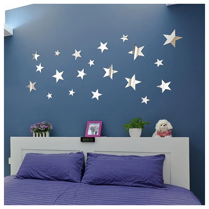 3D Star Mirror Wall Sticker Large Medium and Small Combination Acrylic Mirror Wall Sticker Home Living Room Wall Decorations 4