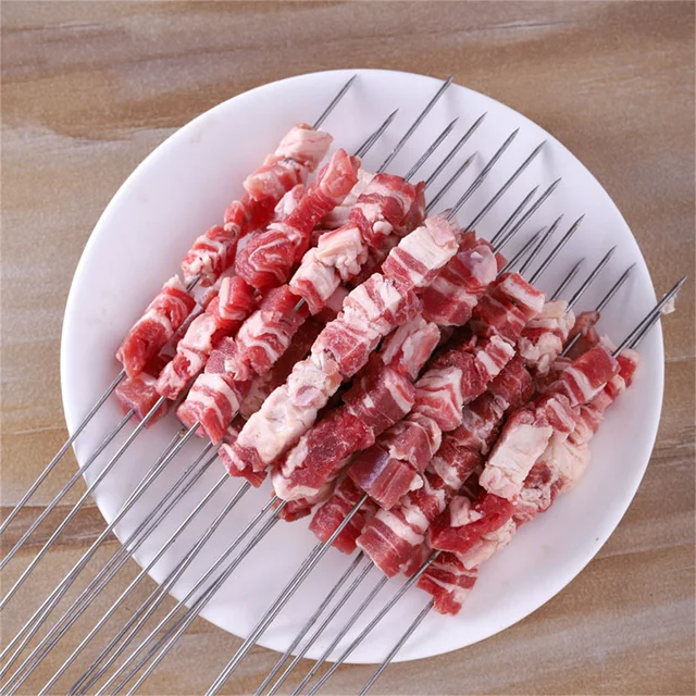 100Db Eldobható Grillező Jel Vasrács Tű Birka Nyárs Kerek Vasáru Viszontelfogadó Csomag Barbecue Edény - Image 2