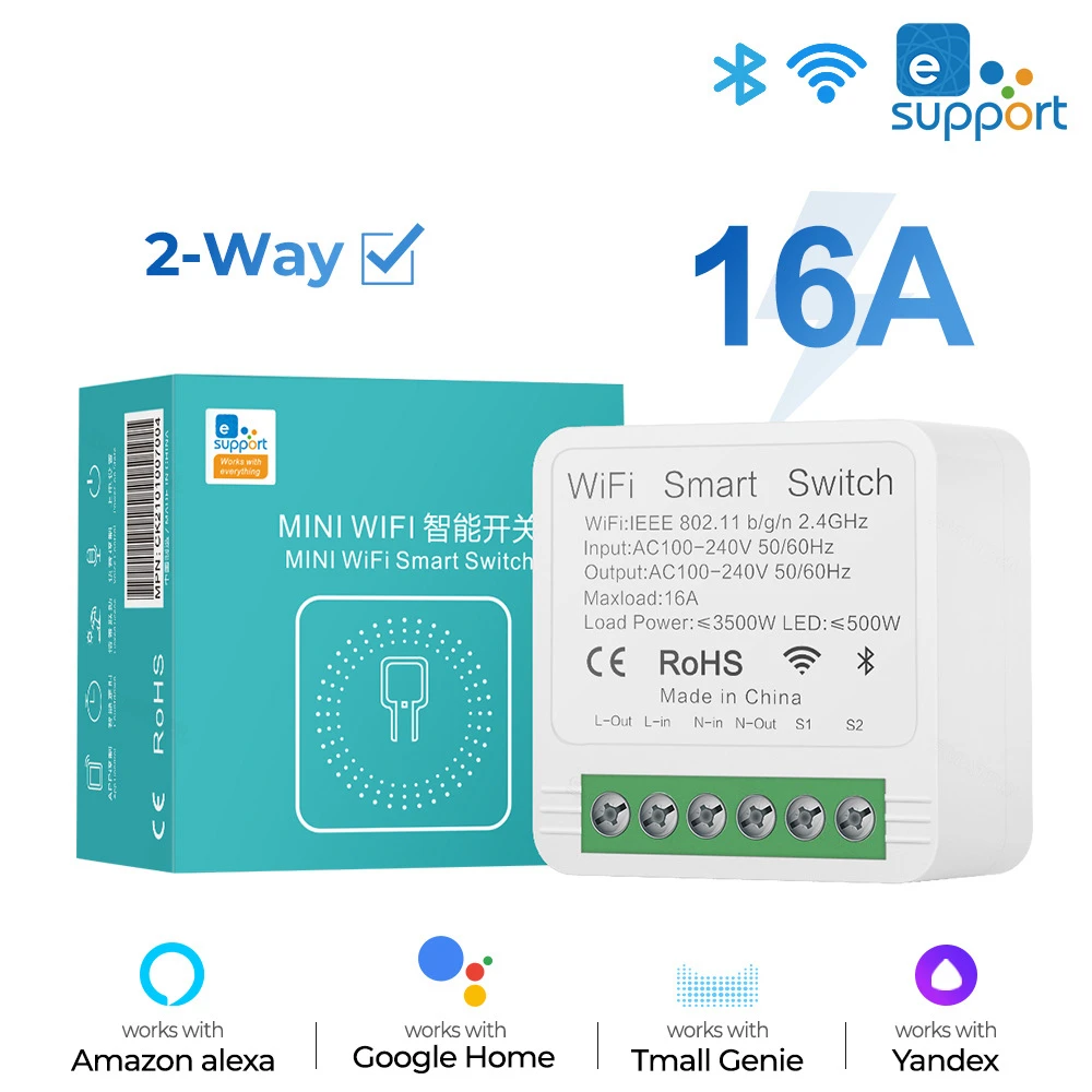 Wifi Smart Switch Ewelink APP 16A Mini przełączniki 2 kierunkowe bezprzewodowe inteligentne automatyki domowej wyłącznik głosowy dla Alexa Google Alice