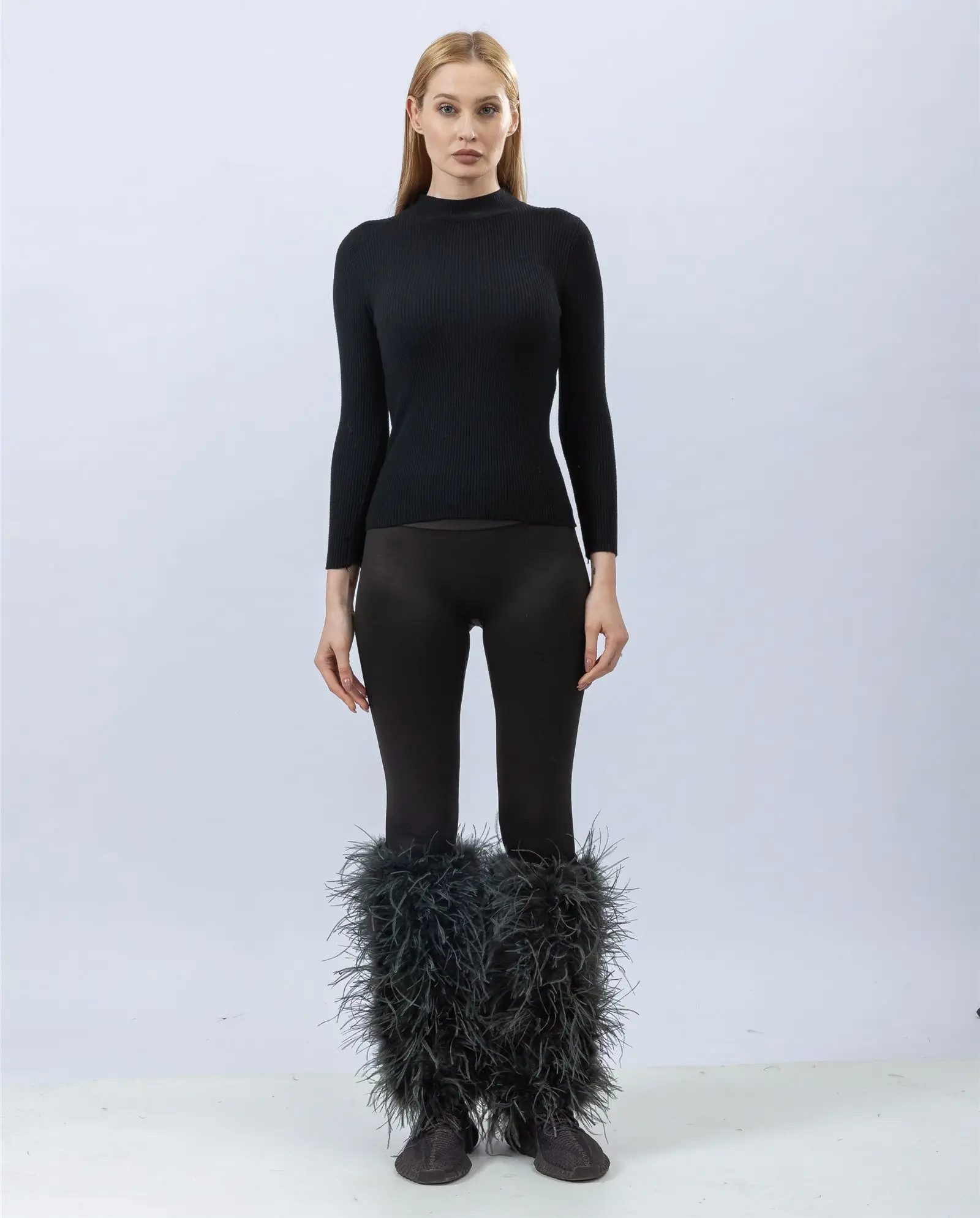 2024 peach fuzz Y2K Luxurious Casual Furry orange Green Red Purple Color Orange Ostrich Feather Leg Warmer For Women B230636