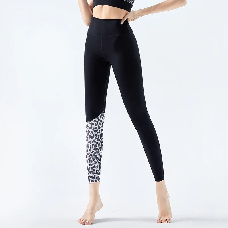 Europe and the United States new leopard print yoga pants women's high-waist butt-lifting running quick-drying tight-fitting col fleece lined leggings