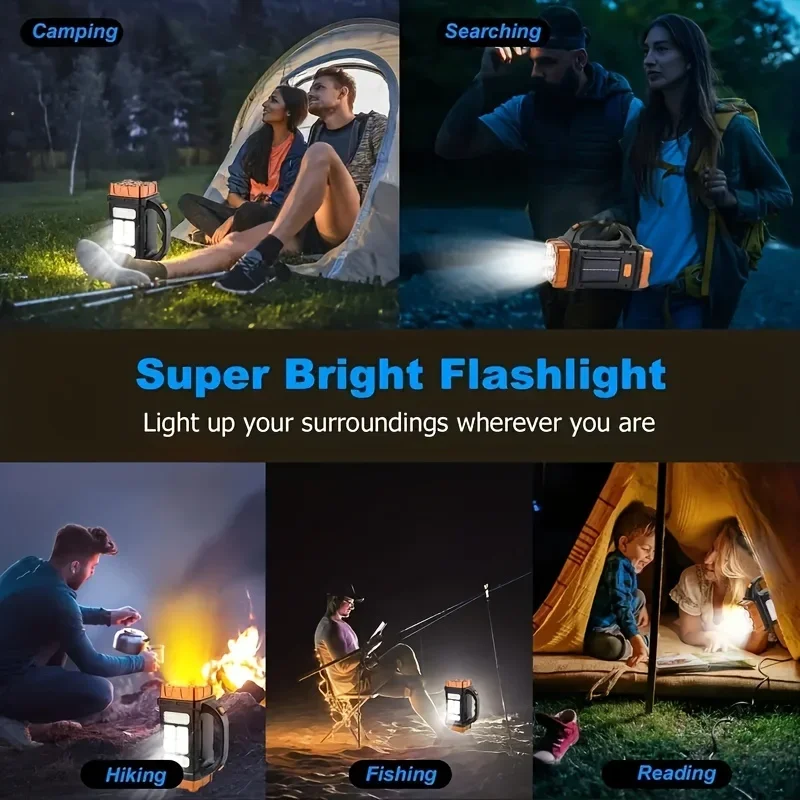 1pc Multi-Mode LED Flashlight Solar USB Rechargeable Water-Resistant Long-Range Beam for Camping Hiking Outdoor Adventures