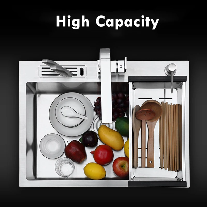 304 Stainless Steel Kitchen Sink Handmade Sink Drop-in Topmount With Knife Holder 20 Gauge R10 Tight Radius Deep Single Big Bowl kitchen sink