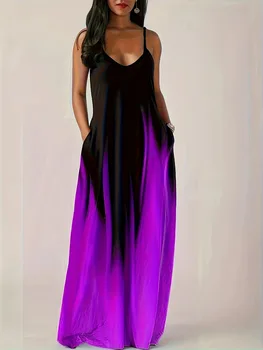 Plus Size autumn and winter new gradient camisole long skirt with temperament commuting print dress
