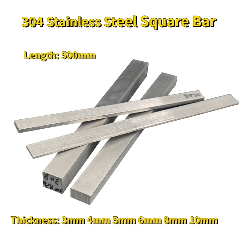 1Pcs 304 Stainless Steel Square Bar Thick 3mm 4mm 5mm 6mm 8mm 10mm Model Makers Length 500mm