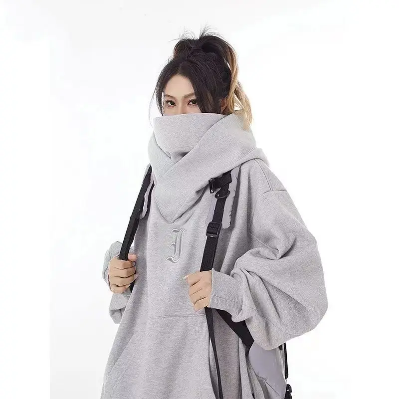 Oversize Hooded Shirt Hoodies Women Heavyweight Women Sweatshirts High Collar Pullovers Thick Hoodies Women Korean Winter Hoodie