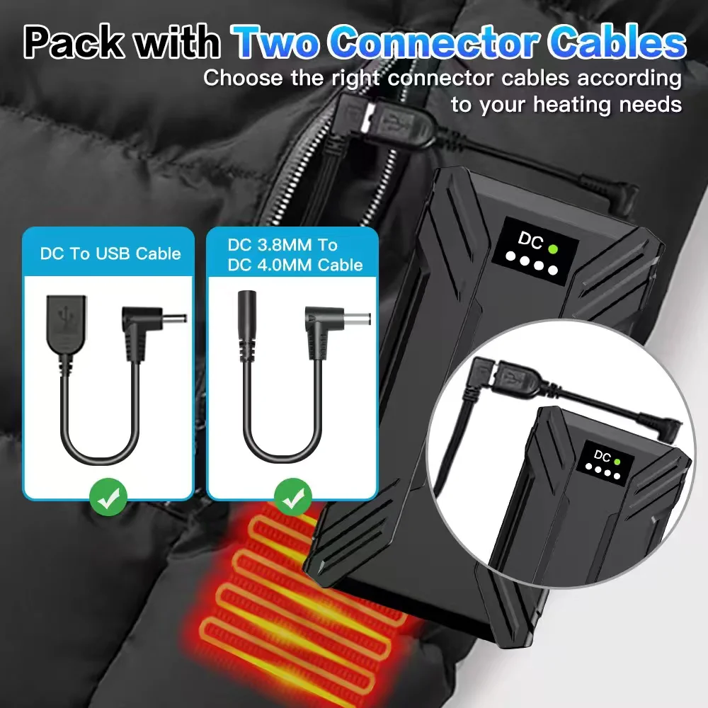 Power Bank 40000mAh for Heating Vest DC 7.4V Heated Jacket Portable Battery Wearable Cool Fan for Summer Fishing Cooling Vest