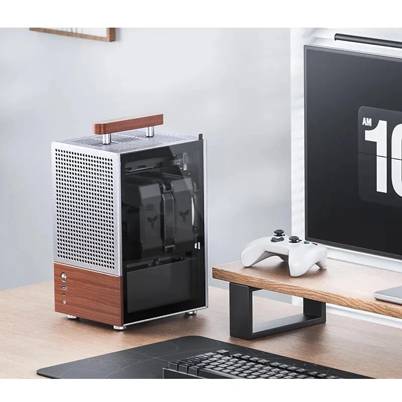 JONSBO T6 ITX Handle Case 3mm Aluminum Alloy Shell Type-C Interface Solid Wood Desktop Mini Chassis Supports 215mm Graphics Card